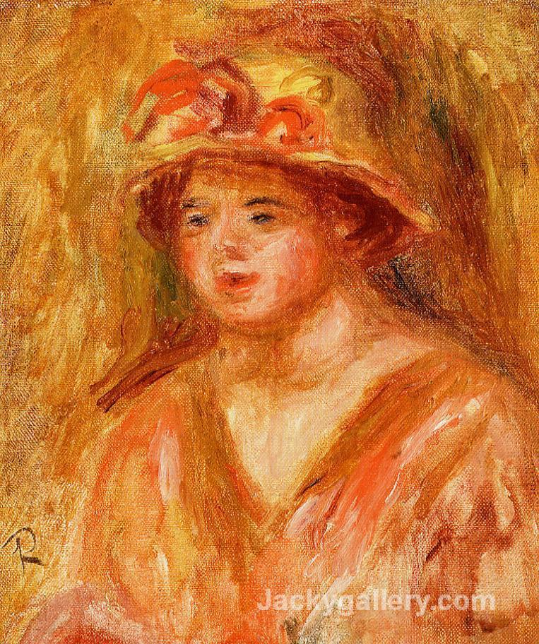 Bust of a Young Girl in a Straw Hat by Pierre Auguste Renoir paintings reproduction
